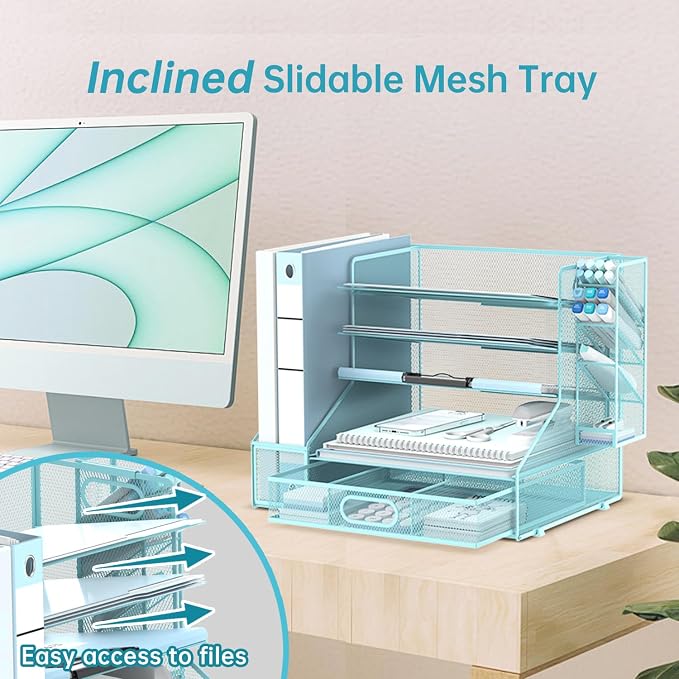 SUPEASY Desk Organizer with File Holder, 5-Tier Mesh Paper Letter Tray - Image 4