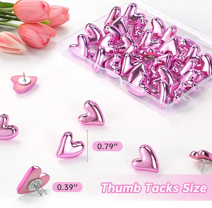 36 Pieces Pink Decorative Push Pins, Cute Heart Thumbtacks, Cute Push Pins - Image 2