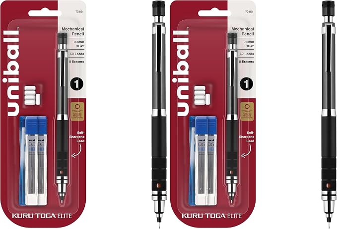 UNI uniball Kuru Toga Elite Mechanical Pencil Starter Kit, HB #2, Gun Metal by uni-ball