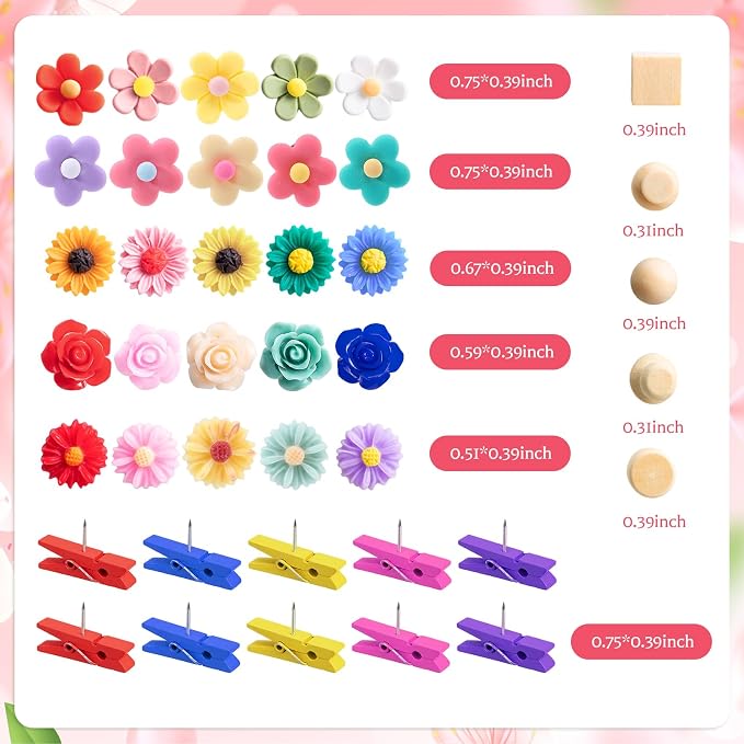78 Pieces Cute Push Pins for Bulletin Board, Flower Decorative Push Pins | - Image 8