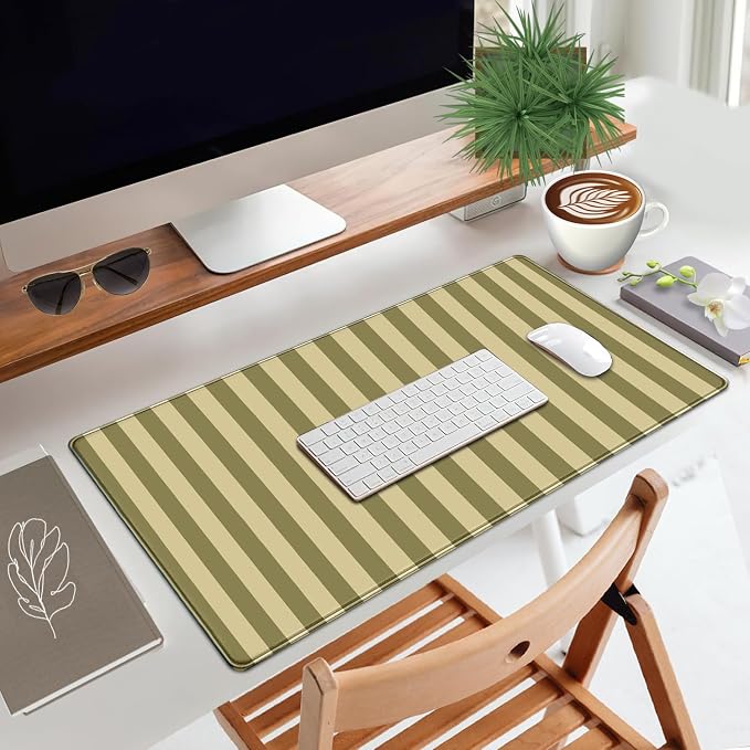 Olive Yellow Striped Desk Mat Cute Pastel XXL Large Gaming Mouse Pad Desk Pad - Image 3