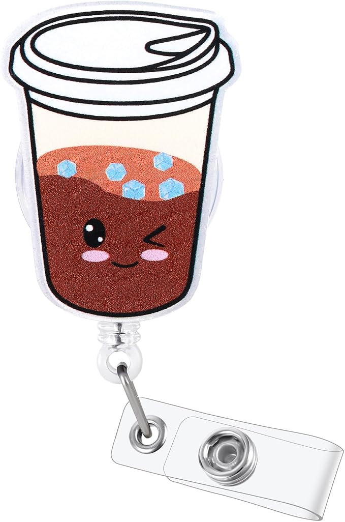 Funny Iced Coffee Nurse Badge Reel, Cute Coffee Lovers Retractable ID Badge by LINAYOHA