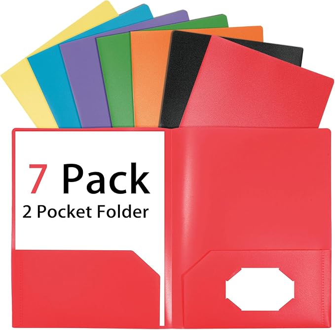 Folders with Pockets 7 Pack, 2 Pocket Folders Bulk, Colored File Folders by Unknown