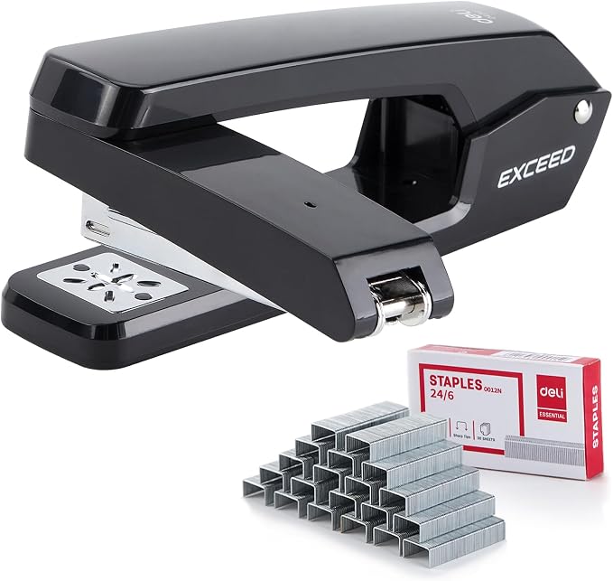 Deli/EZWORK Swing-Arm Swivel Stapler, 25 Sheets Capacity, 360 Degree Rotate by EZWORK