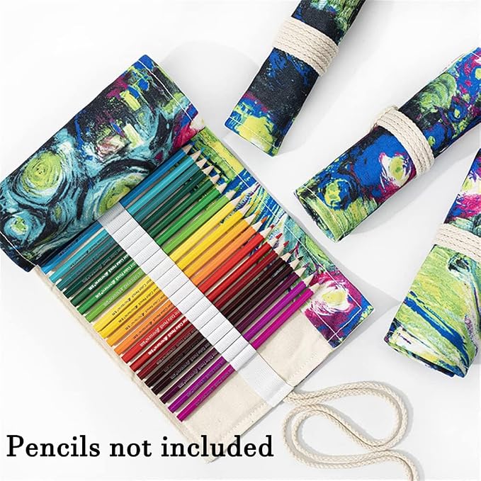 DIYOMR 24/36/72 Slots Pencil Wrap Pencil Rolls, Artist Colored Pencils Roll Up - Image 2