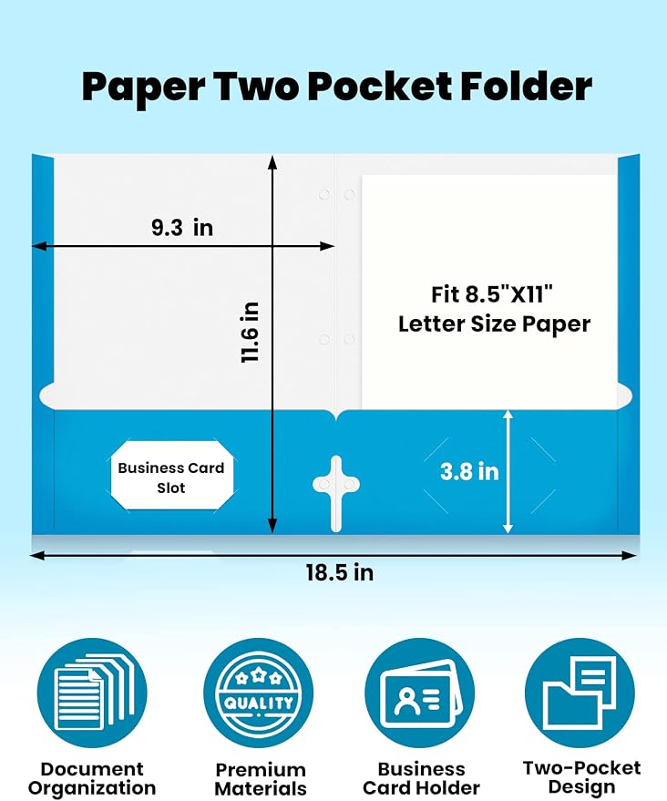 SUNEE Folders with Pockets 3 Hole Punched, 2 Pocket Folders Fit Letter Size - Image 2