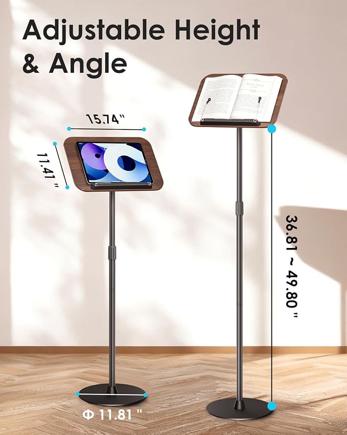 Viozon Floor Book Stand, Height Adjustable Reading Stand, 180° Tilt Desktop - Image 3