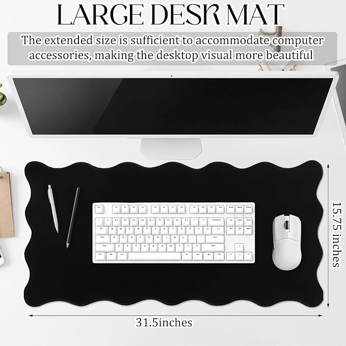 Hahafelt Scalloped Desk Mat Large Desk Pad Cute Coquette Table Mat Back to - Image 2