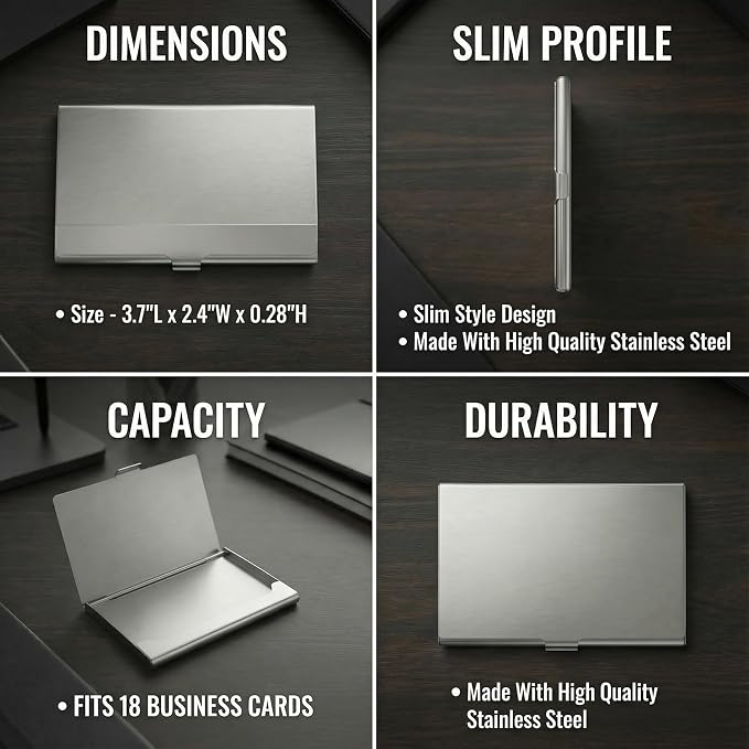 Business Card Holder, for Men and Women, Slim Minimalist Design Case, Stainless - Image 4