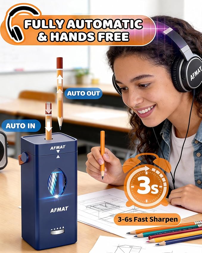 AFMAT Electric Pencil Sharpener, Rechargeable & Cordless, Fully Automatic - Image 2