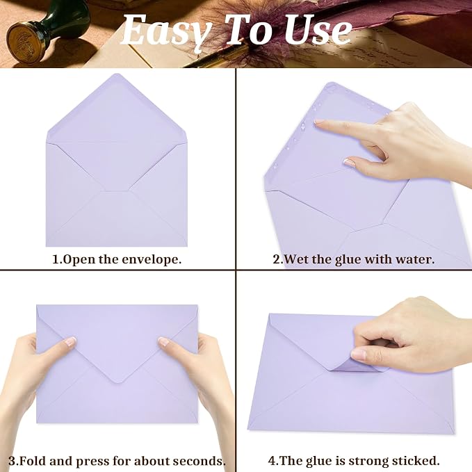 100 Pack A7 Envelopes, Light Purple Greeting Card Envelopes Self Seal, 5.24 x - Image 4