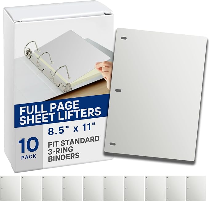 Full Page Flat Sheet Lifters, Letter Size 11 X 8.5 Inch, 3-Hole Binder by Unknown