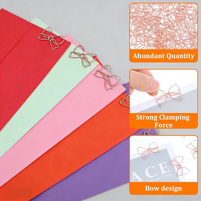 100PCS Rose Gold Paper Clips, Ymapinc Bow Paperclip, Fancy Metal Decorative - Image 3