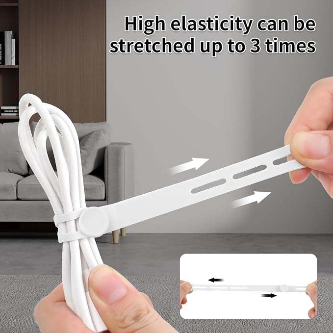 Oligei 25 Pcs Silicone Cable Ties, Cable Ties Reusable, High Elasticity Cord - Image 3