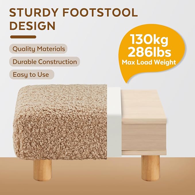 Small Foot Stool Ottoman, Sherpa Footstool Ottoman Foot Rest - Image 3