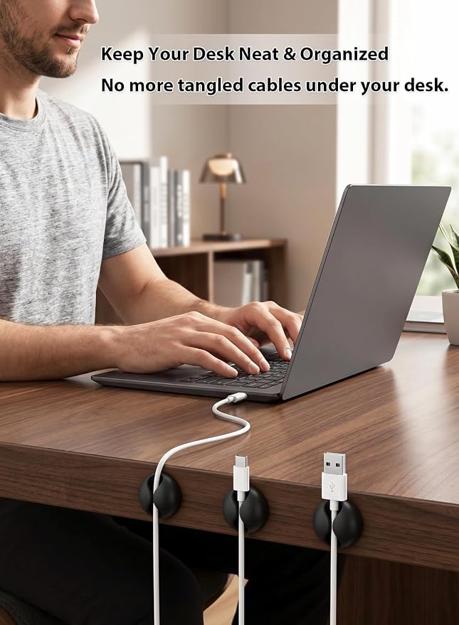 Shintop Cord Organizer, 6 Pack Black Charger Holder Cable Clips Wire Clips - Image 5