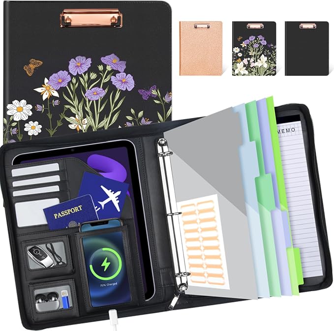Clipboard with Storage for Men Women, Leather Padfolio Portfolio with Zipper by KLLVE