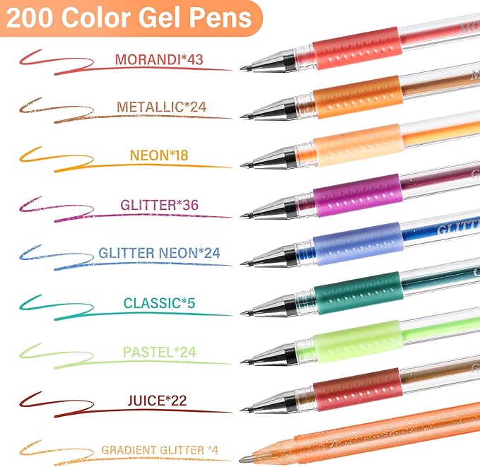 400 Pack Gel Pens for Adult Coloring Books, 200 Colored Gel Pen Include 200 - Image 4