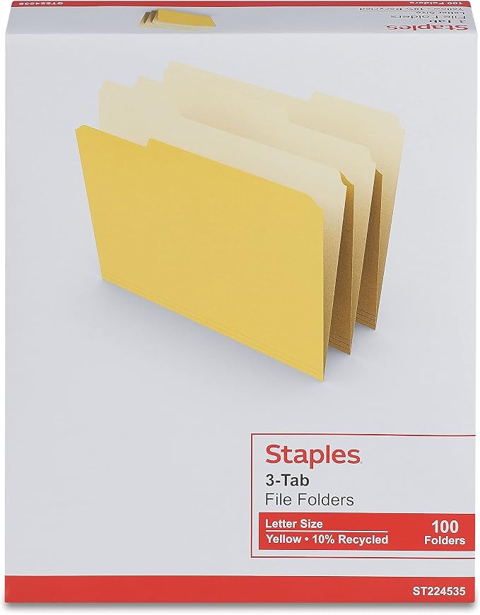 Staples File Folders, Letter Size, 1/3‑Cut Tabs, Durable Paper Stock, 200/Carton - Image 4