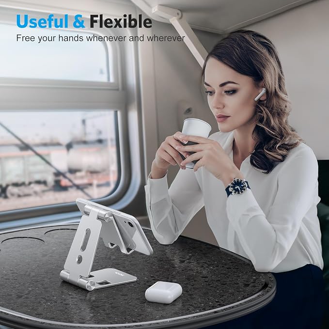 OMOTON Foldable Cell Phone Stand, C4 Portable Aluminum Phone Holder, Adjustable - Image 6