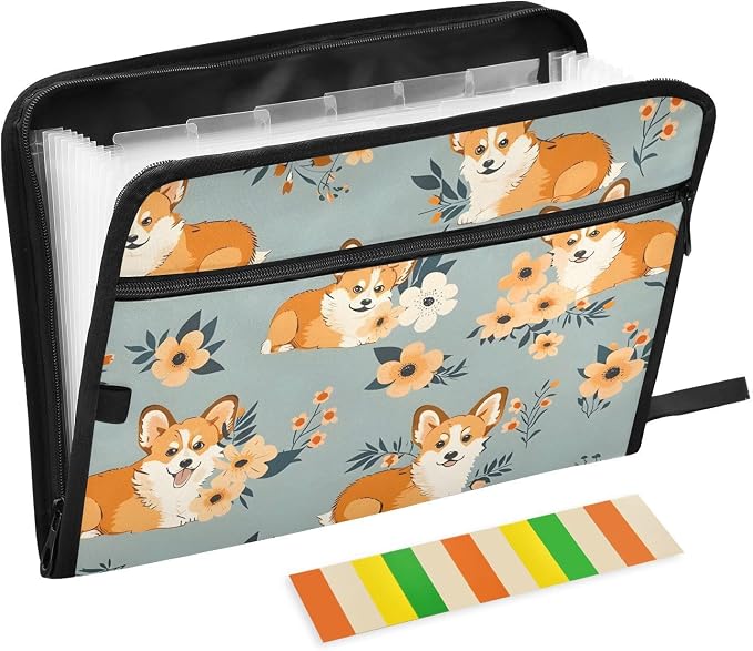 Expanding File Folder Corgi Flower Cute Accordion File Organizer 13 Pockets by ALAZA