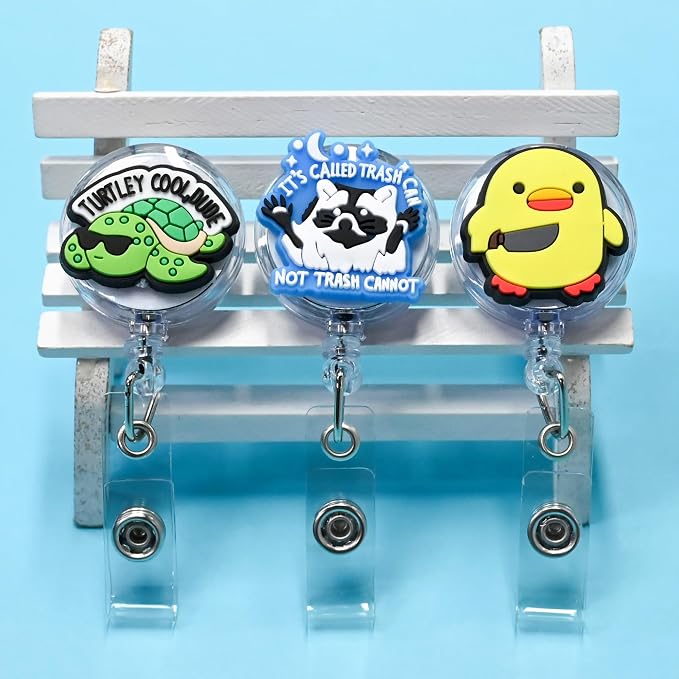 50 Pack Funny Retractable Badge Reel Holder Fun Humorous PVC ID Badge Reels - Image 4