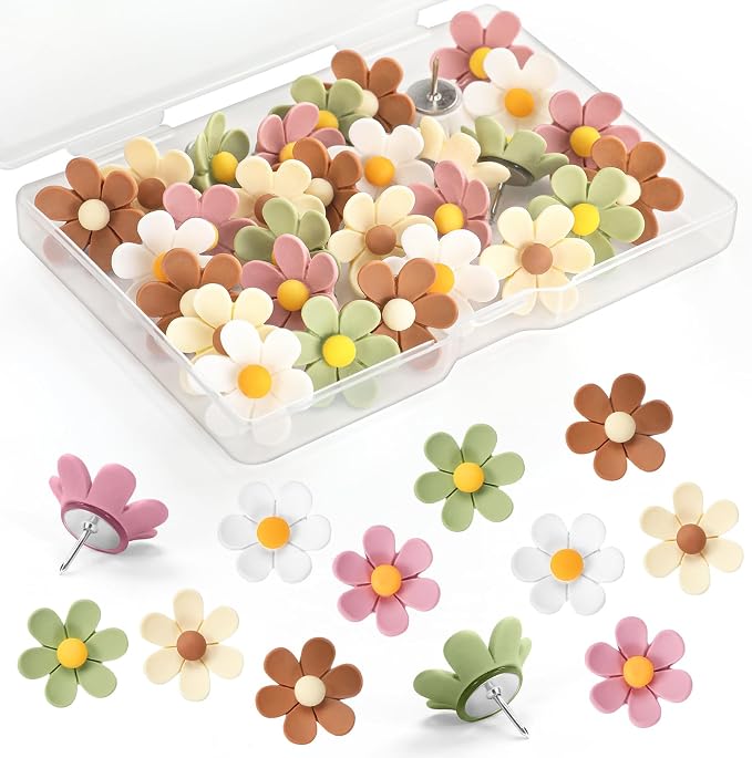 30Pcs Flower Push Pins, 5 Colors Cute Push Pins by GOOLADA