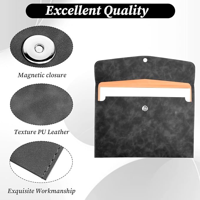Resume Folder, Leather File Folder Black File Folders Travel Document Holder A4 - Image 6