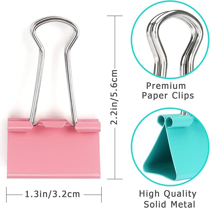 ZZTX Binder Clips Paper Clamps Clips Medium Size, 1.3 Inches, 24 Pieces - Image 2