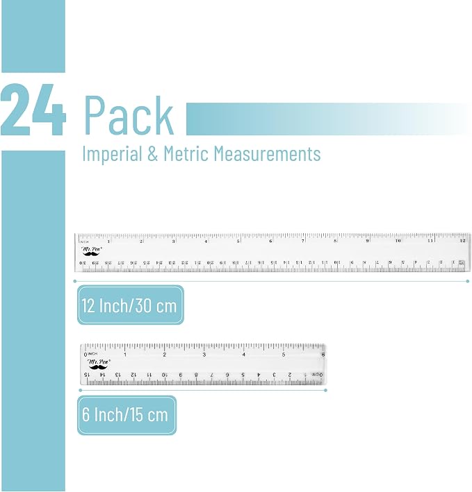 Mr. Pen- Plastic Rulers, 6 Inch & 12 Inch, Easy-to-Read Markings | - Image 2