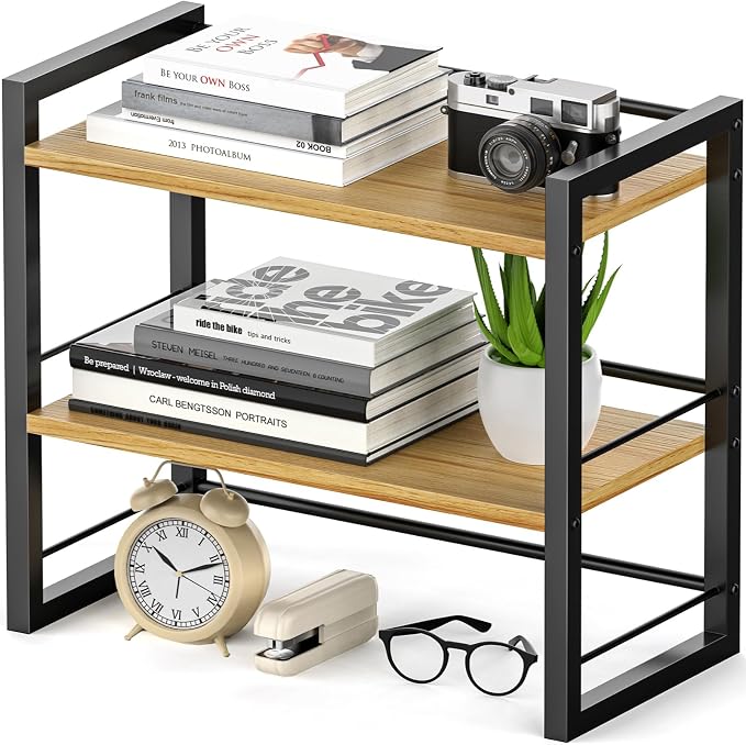 Office Desk Shelf Organizer, Wood Desktop Bookshelf Supplies Storage Rack by ART-GIFTREE