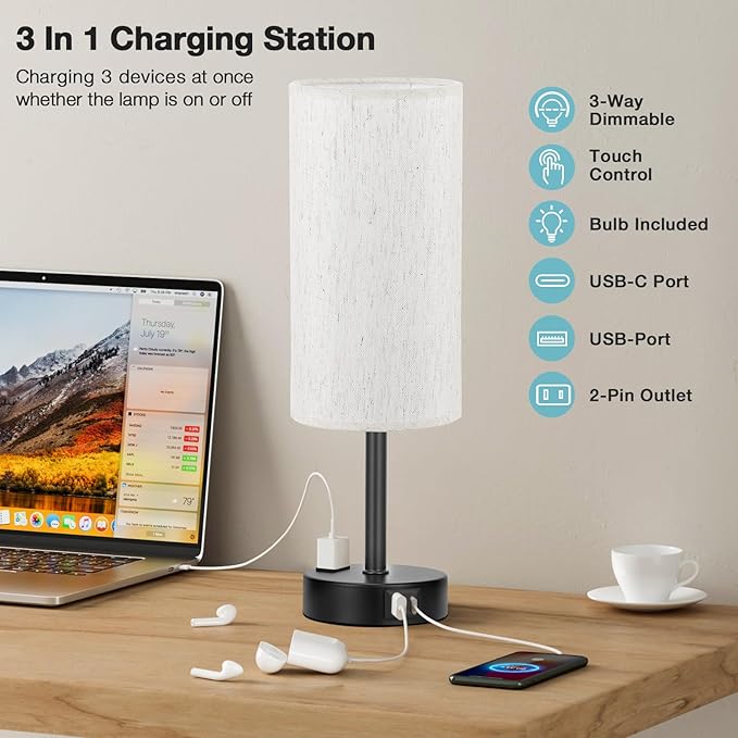 Light Beige Table Lamp for Nightstand - Image 3