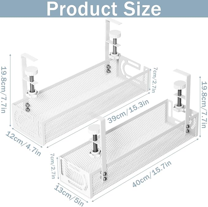 Cable Management, 2 Pack Cable Management Under Desk No Drill, Metal Cord - Image 2