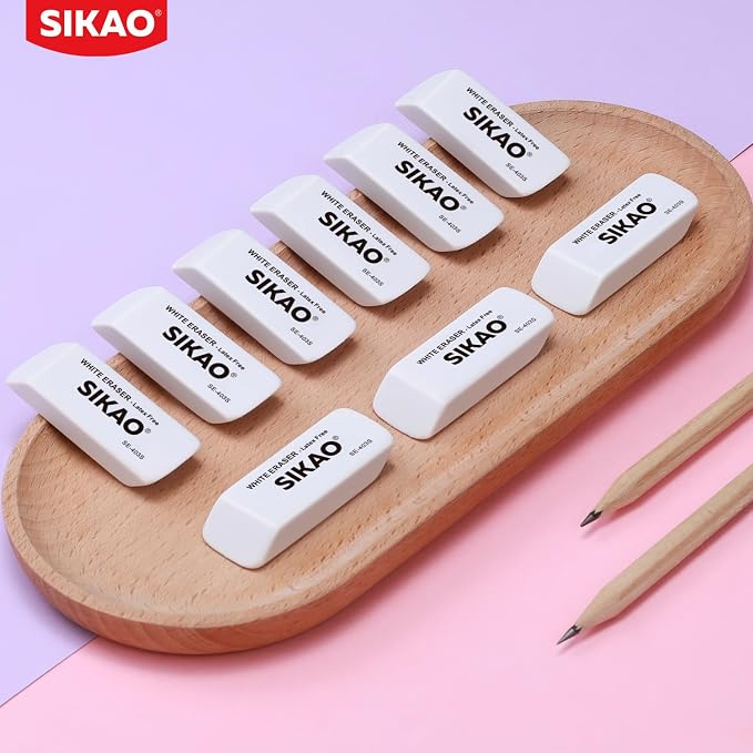 White Erasers, 6 Pack Pencil Erasers | Latex-Free & Smudge-Free Beveled Rubber - Image 8