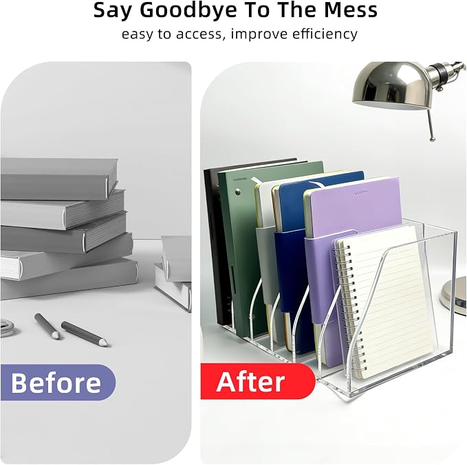 Acrylic Magazine File Holder, 6 Vertical Compartments Desk Document Sorter - Image 9