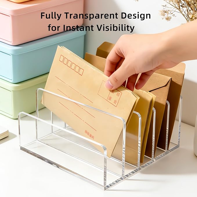 Clear Acrylic Desk Organizer – 5 Compartment Mail Holder & Letter Sorter - Image 7