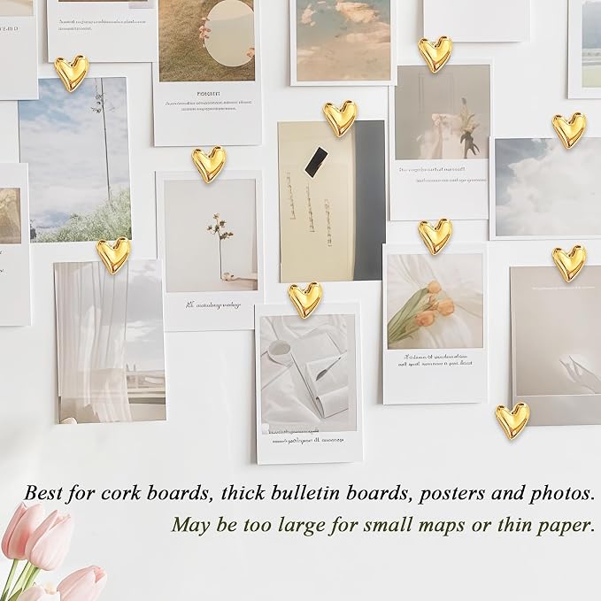 Gold Heart Push Pins 50 Pack, Decorative Thumb Tacks - Image 3