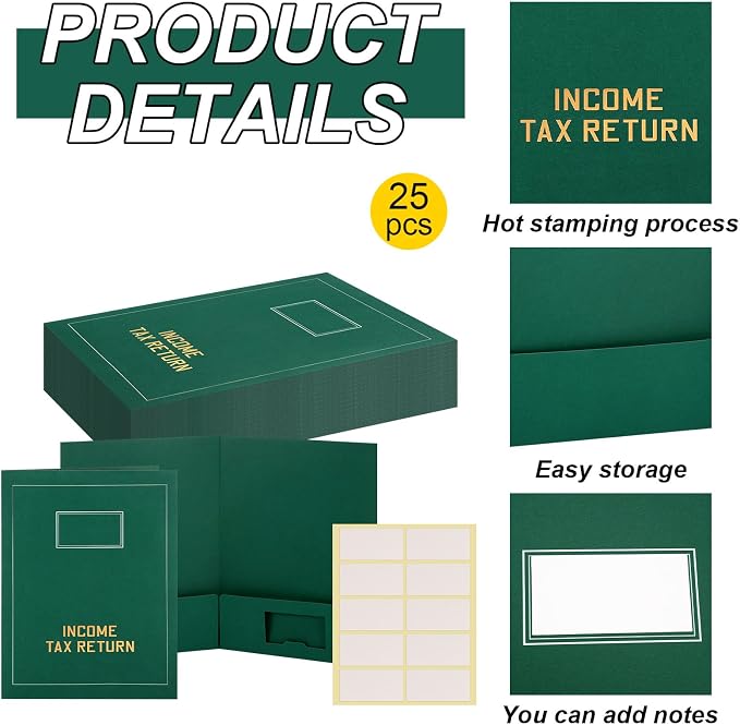 Kisston 25 Pcs Tax Return Folders Bulk 2 Pocket Gold Foil Stamped Income Tax - Image 3