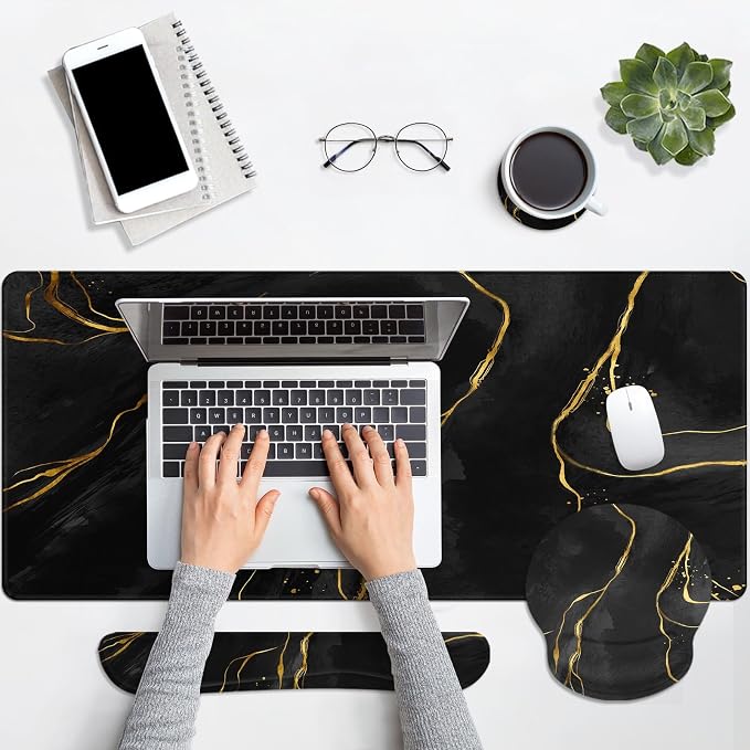 Britimes Black Gold Marble Keyboard Mouse Pad Set 4in1 Large Mousepad+Keyboard - Image 7