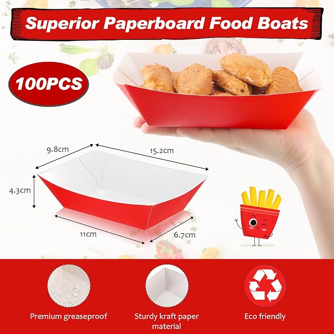 Yinkin 100 Pcs 2lb Paper Food Trays Boat 2lb Disposable Nacho Trays Kraft Paper - Image 2