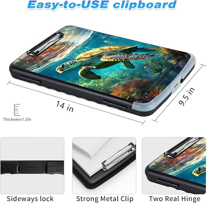 Clipboard with Storage, 9.5x14 High Capacity Sea Turtle Storage Clipboard with - Image 3