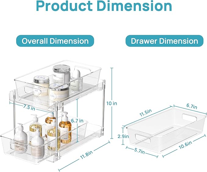 Vtopmart 4 Pack Bathroom Under Sink Organizers Organizer, 2 Tier Clear Pull-Out - Image 2