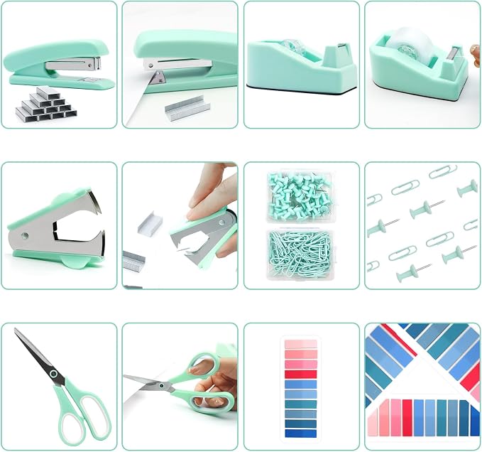 Mint Green Desk Accessories, Teal Office Supplies, Stapler and Tape Dispenser - Image 4