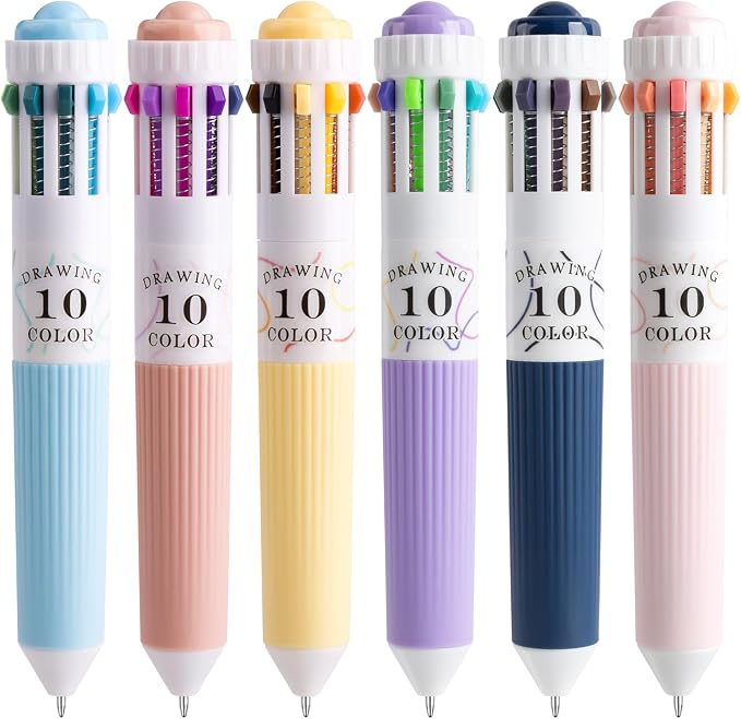 6 Pack Multicolor Pens, 10-in-1 Colored Ballpoint Pen, 57 Colors, 0.8mm Fine by Joyask
