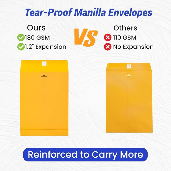 50 Pack Expandable 9x12 Manilla Envelopes - Image 4