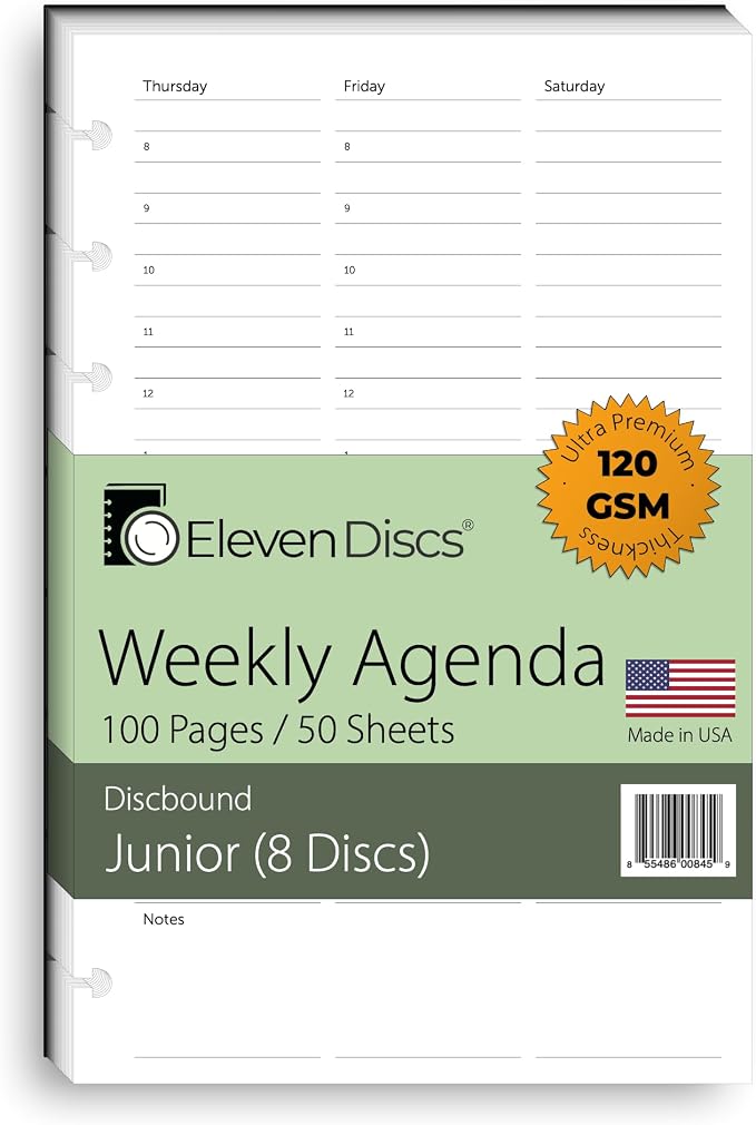 Eleven Discs Discbound Paper, Junior Size Undated Weekly Agenda Sheets by ElevenDiscs