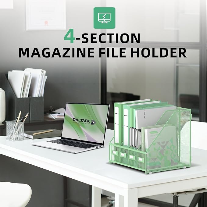 DALTACK 4 Vertical Compartments Magazine File Holder, Binder Organizer - Image 4