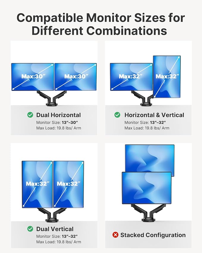 HUANUO FlowLift™ Dual Monitor Stand, Fully Adjustable Gaming Monitor Desk Mount - Image 6