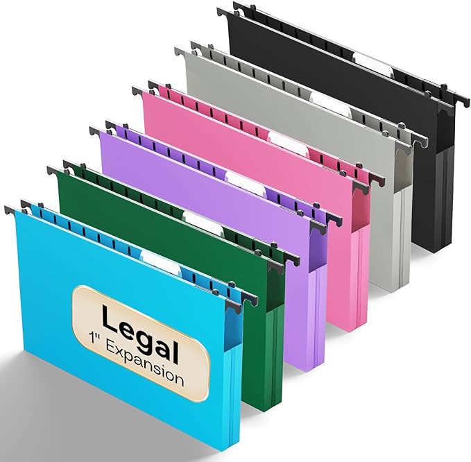 Plastic Legal Size Hanging File Folders, Heavy Duty 1 Inch Expansion by NORDUN