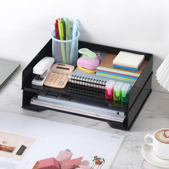 DoubleFill 2 Pcs Stackable Letter Tray Rectangular Plastic Desk Organizer 13 x - Image 7